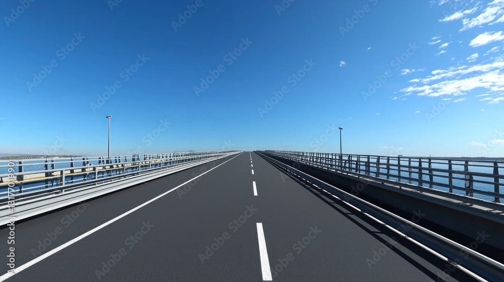 Obraz premium Long asphalt road on a bridge under a clear sky