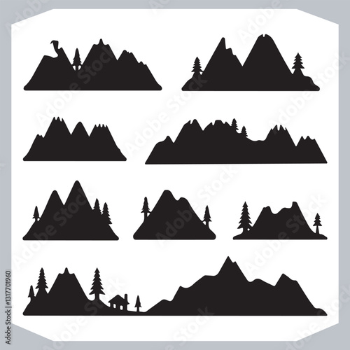 Obraz na płótnie Mountain Silhouette Collection Stunning Hand Drawn Vector Art w salonie