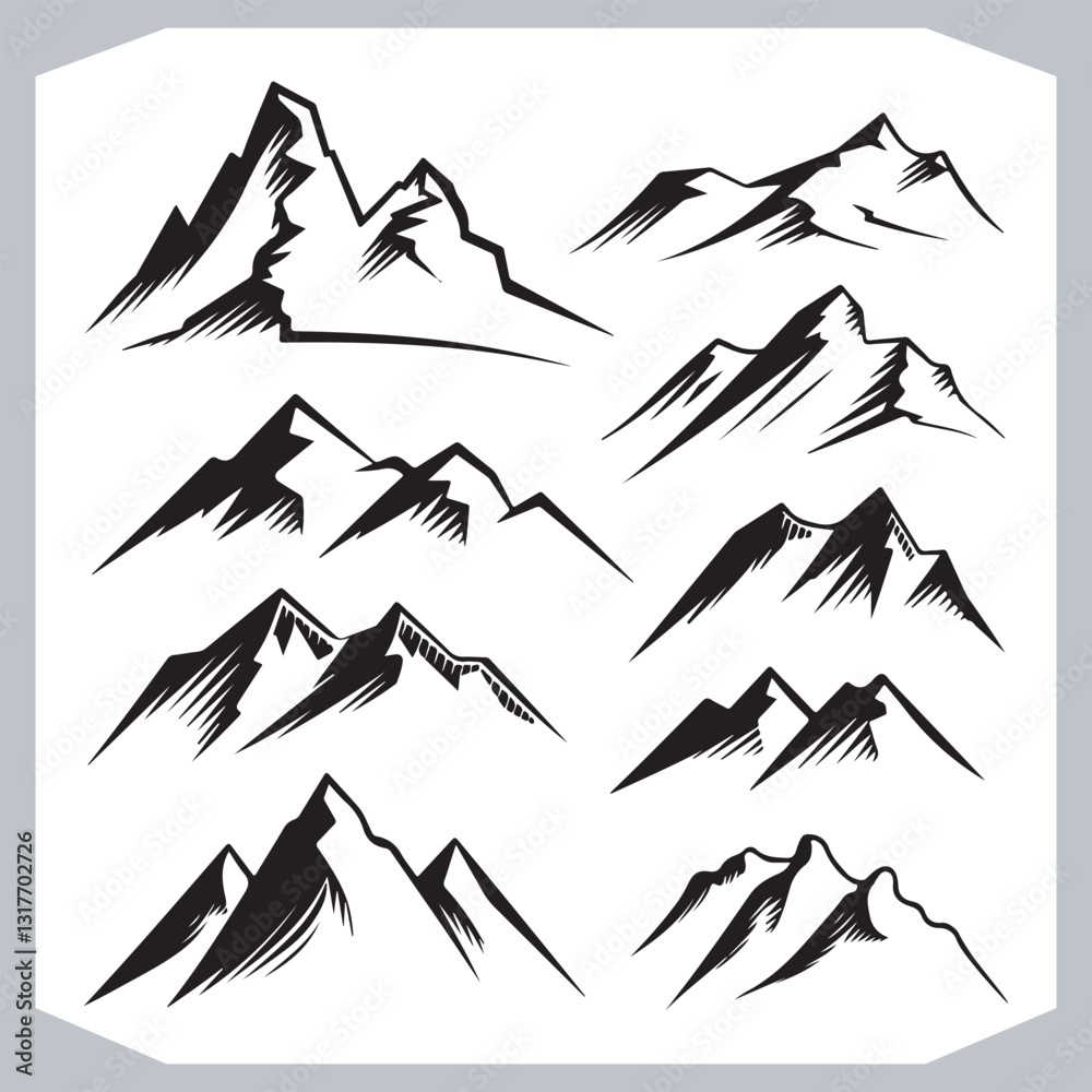 Mountain Silhouette Collection Stunning Hand Drawn Vector Art