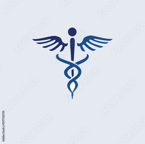 Adobe Illustrator ArtworkBlue Caduceus Symbol on Light Grey Background - Medical and Healthcare Vector Graphic Design