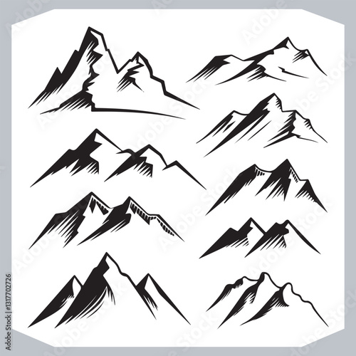 Obraz na płótnie Mountain Silhouette Collection Stunning Hand Drawn Vector Art w salonie