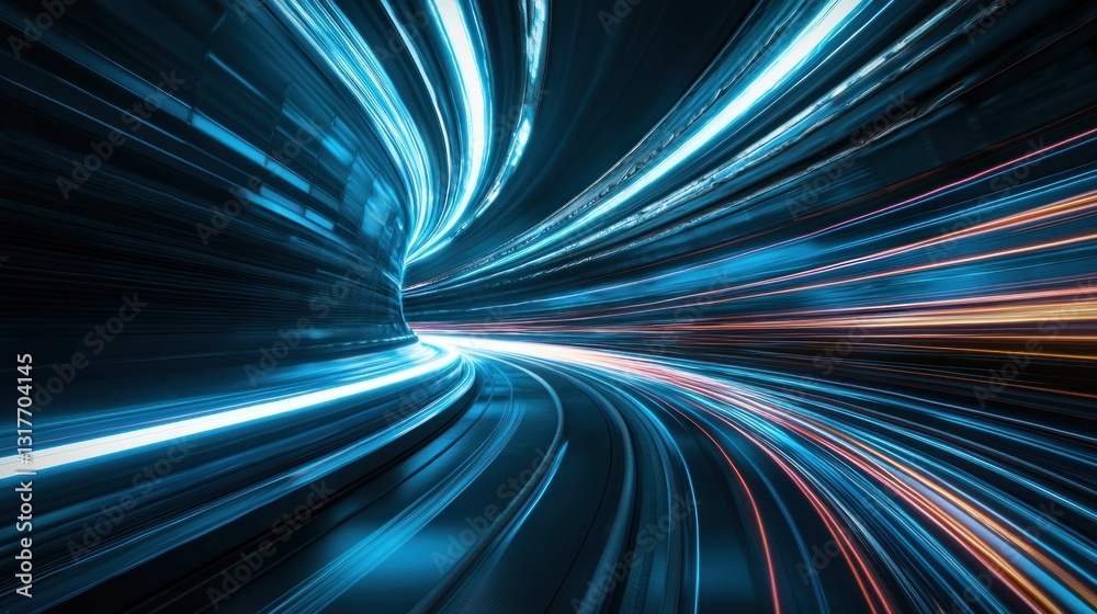 Speeding through a tunnel of blue and orange light trails, creating a sense of motion Speeding through a tunnel of blue and orange light trails, creating a sense of motion
