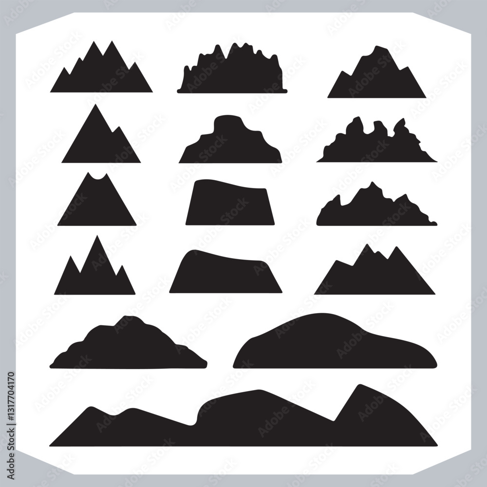 Hand Drawn Mountain Silhouettes Perfect for Logos and Branding