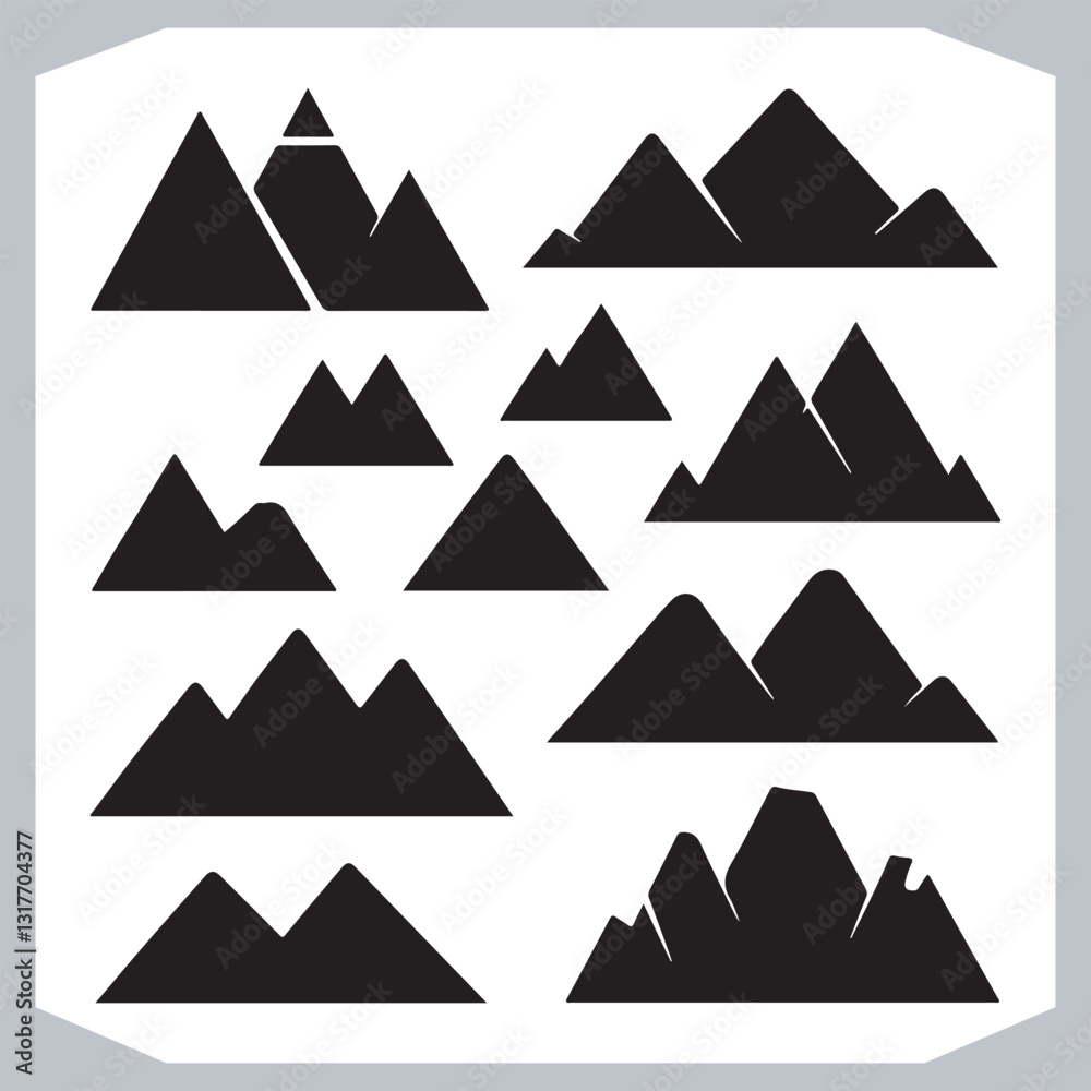 Hand Drawn Mountain Silhouettes Perfect for Logos and Branding