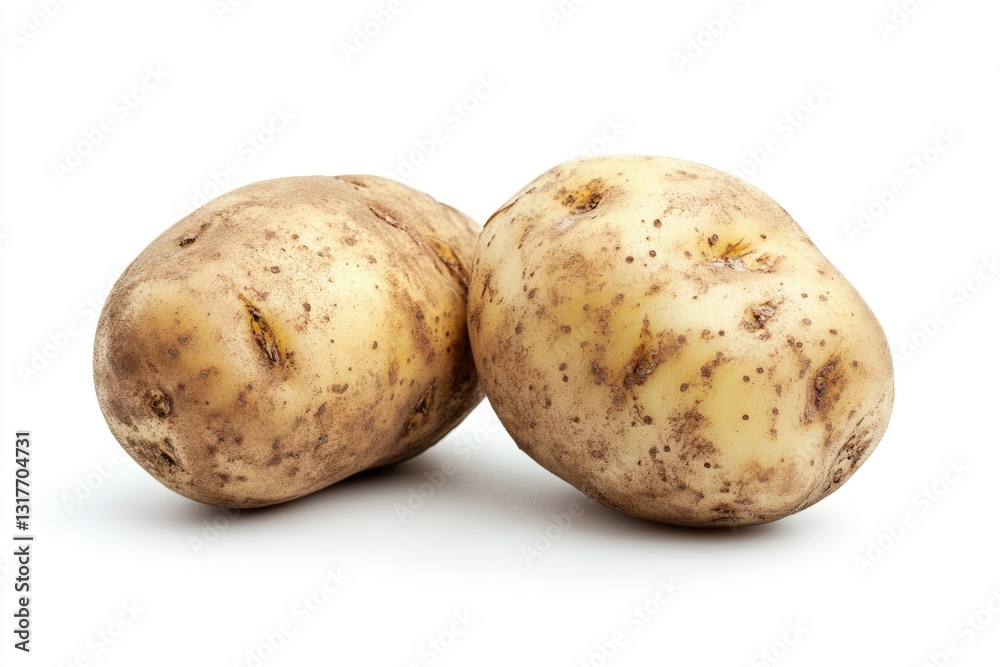 Two young fresh potatoes isolated on white Two young fresh potatoes isolated on white