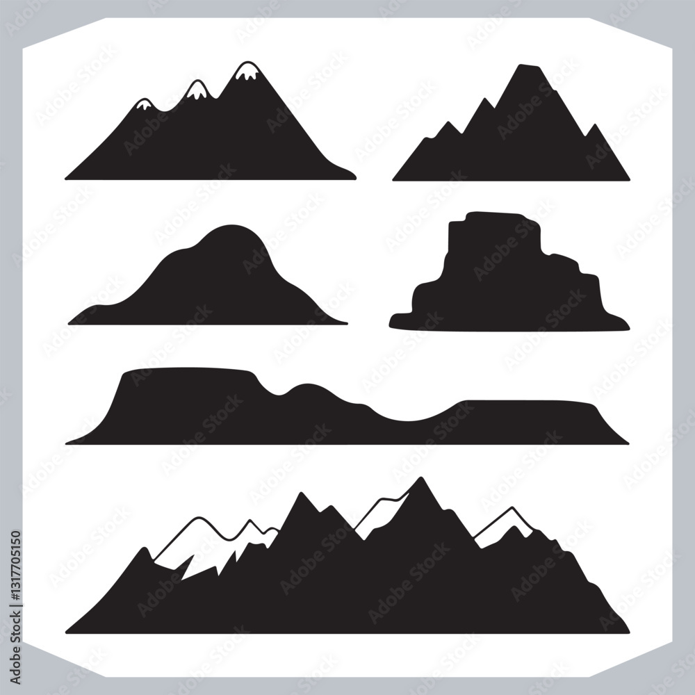Hand Drawn Mountain Silhouettes Perfect for Logos and Branding