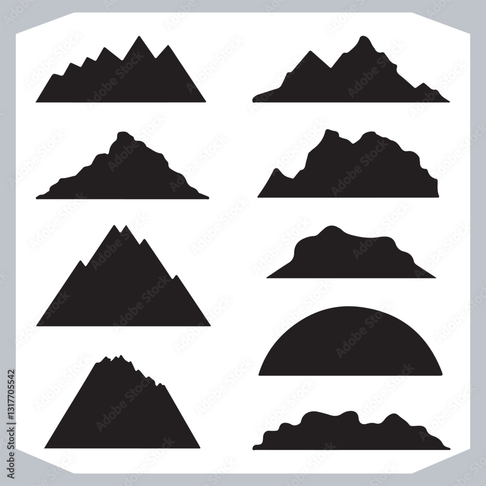 Hand Drawn Mountain Silhouettes Perfect for Logos and Branding