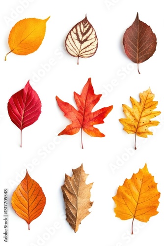 various autumn leaves on white isolated background
