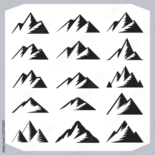 Black and White Retro Mountain Silhouettes Artistic Hand Drawn Design