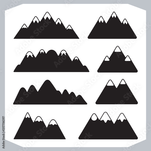 Obraz na płótnie Black and White Retro Mountain Silhouettes Artistic Hand Drawn Design w salonie
