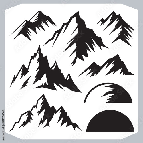 Obraz na płótnie Black and White Retro Mountain Silhouettes Artistic Hand Drawn Design w salonie