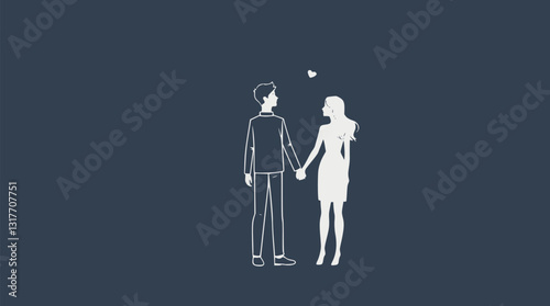 Outline illustration of a couple holding hands minimal romantic lifestyle vector design