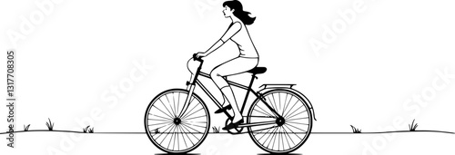 Outline of a couple riding a bicycle together joyful romantic love moment vector illustration