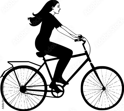 Outline of a couple riding a bicycle together joyful romantic love moment vector illustration