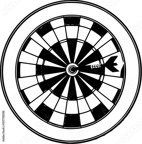 Outline illustration of a dartboard with darts minimal sports vector icon