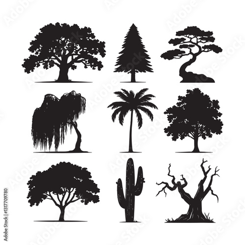 Minimalist Tree Silhouette,tree silhouette,oak tree,living oak,pine tree,pine plant,bonsai tree,trees for bonsai,bonsai,willow tree,palm tree,tree silhouette, nature icons, oak tree