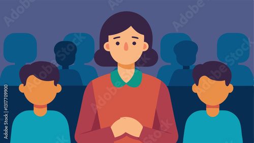Supportive Family Member A victims family member sitting in the audience with an empathetic expression and hands clasped indicating support for the victim.