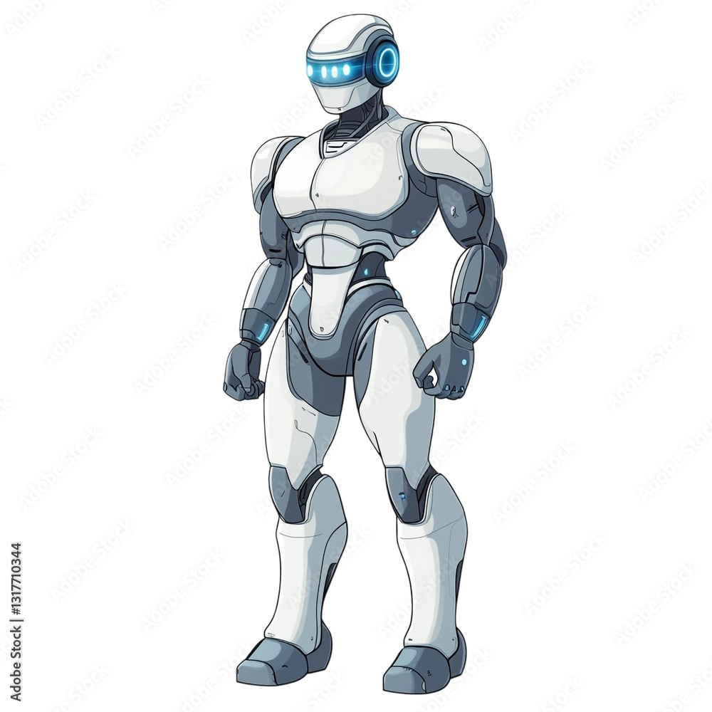 Futuristic Robot Design Powerful Android White Gray Blue Lights Futuristic Robot Design Powerful Android White Gray Blue Lights