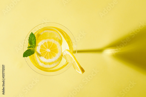 Obraz na płótnie Glass of lemonade with mint against yellow background. w salonie