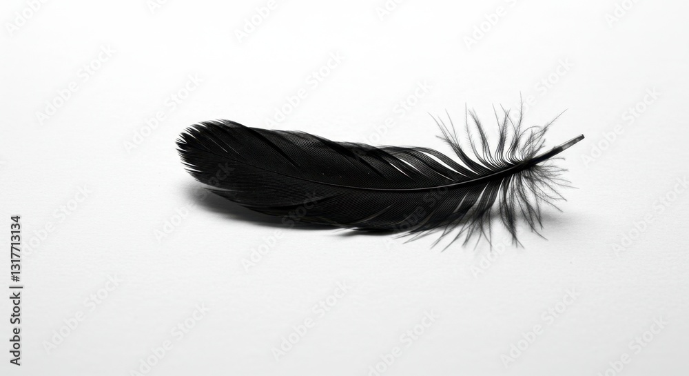 Obraz premium Black Feather on White Background