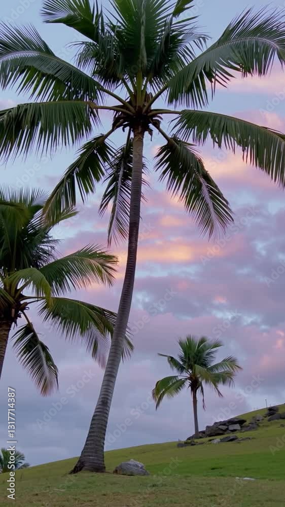 Palmiers au coucher du soleil sous un ciel coloré Palmiers au coucher du soleil sous un ciel coloré