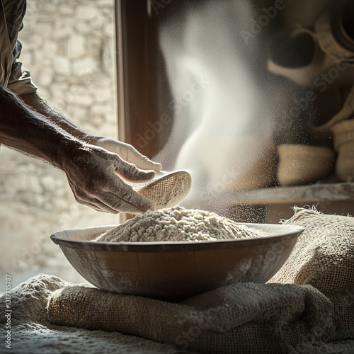 Miller Sifting Flour in a Traditional Bakery