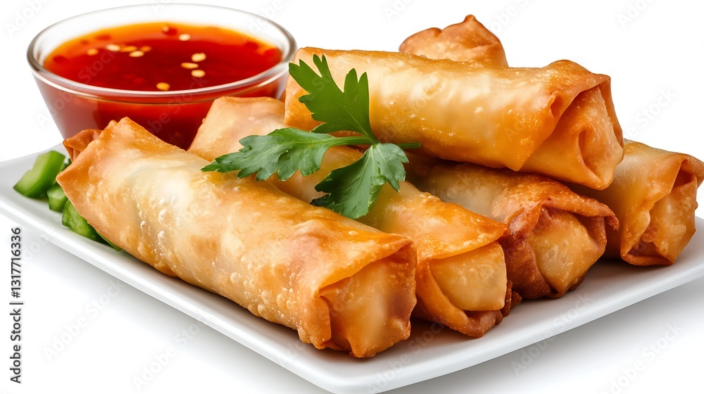 Delicious Crispy Fried Spring Rolls with Sweet Chili Sauce Asian Cuisine Delicious Crispy Fried Spring Rolls with Sweet Chili Sauce Asian Cuisine