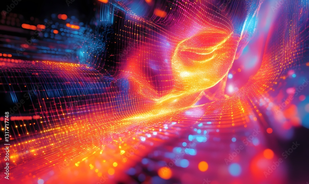 Fototapeta premium Abstract Data Stream Visualization with Glowing Lines and Particles