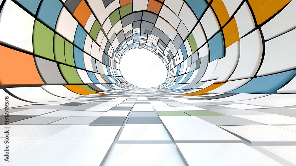 Abstract Colorful 3D Tunnel Geometric Design Modern Architecture White and Pastel Colors Circular Abstract Colorful 3D Tunnel Geometric Design Modern Architecture White and Pastel Colors Circular