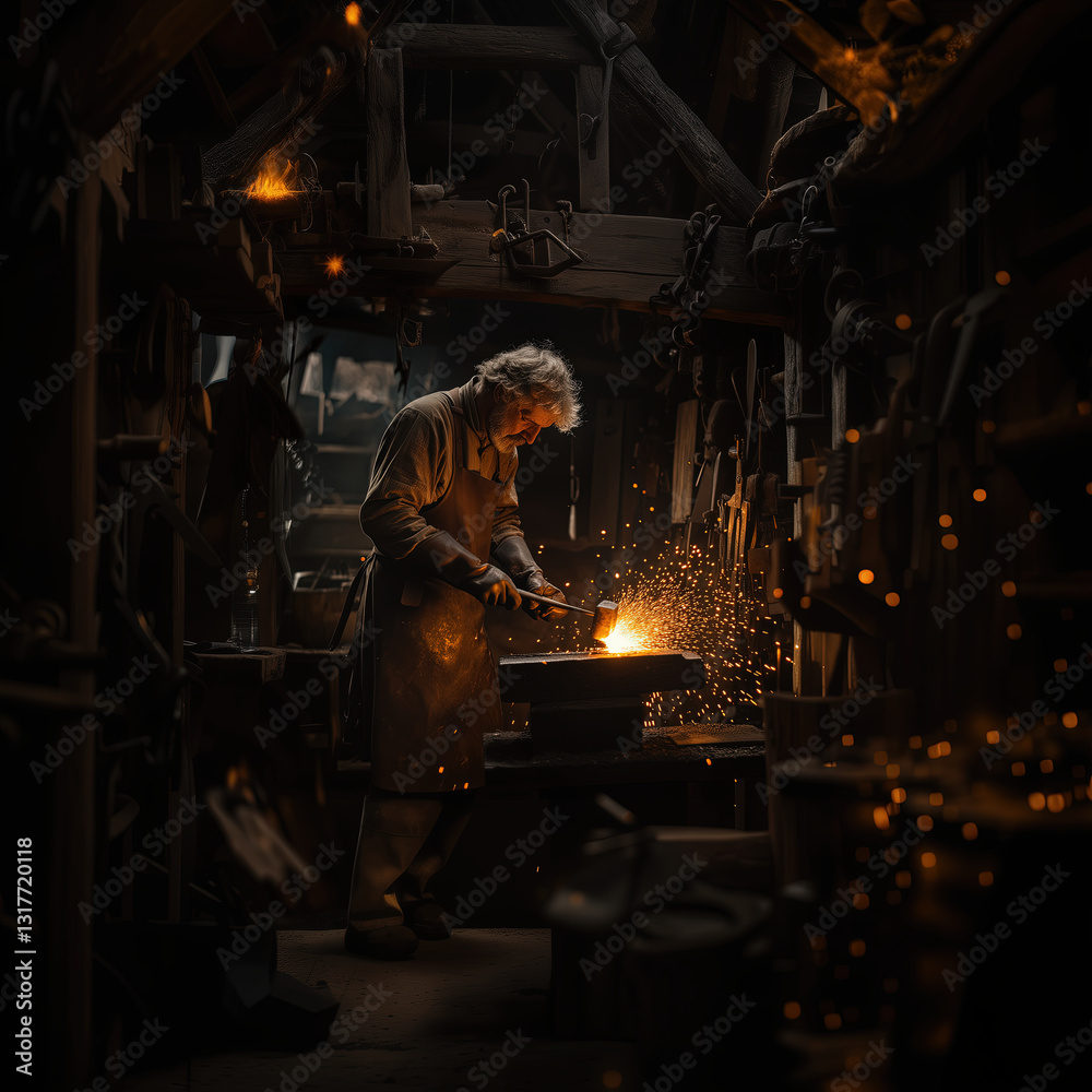 Traditional Blacksmith Workshop in Action