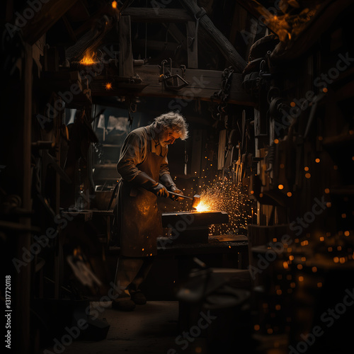 Obraz na płótnie Traditional Blacksmith Workshop in Action w salonie