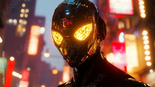 Cyberpunk Cityscape: Glowing Robotic Figure