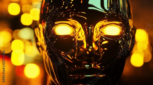 Glowing Metallic Head: A Futuristic Portrait