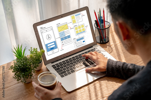 UX UI design process for modish mobile application and website . Creative prototype of wireframe for professional app developer .