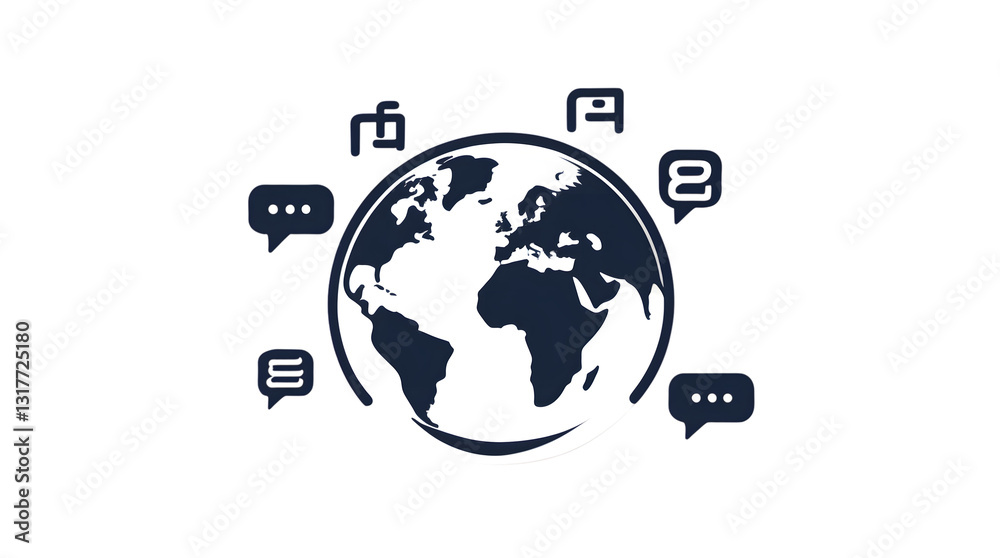 Global Communication Network with Speech Bubbles Surrounding the Earth, Ideal for International Global Communication Network with Speech Bubbles Surrounding the Earth, Ideal for International