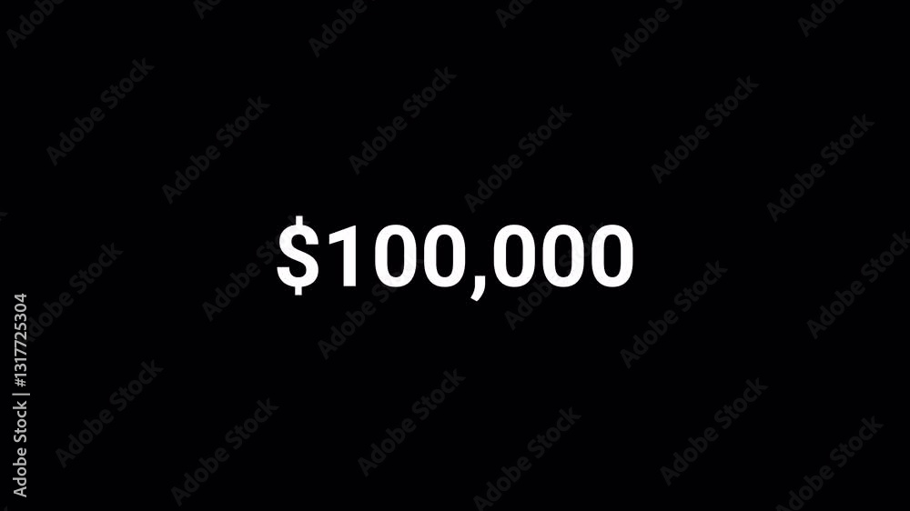 Number counter animation  from 0 to $100000 on a transparent background  with alpha channel,
  Counting number animation