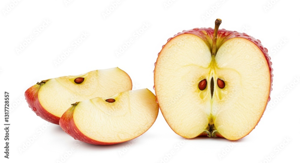 Fresh Apple with Water Droplets on White Background Fresh Apple with Water Droplets on White Background