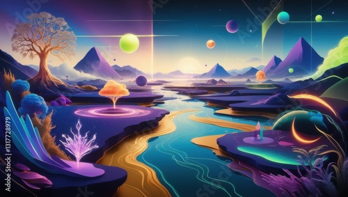 Wallpaper Mural Vibrant, otherworldly landscape with glowing flora and celestial bodies Torontodigital.ca