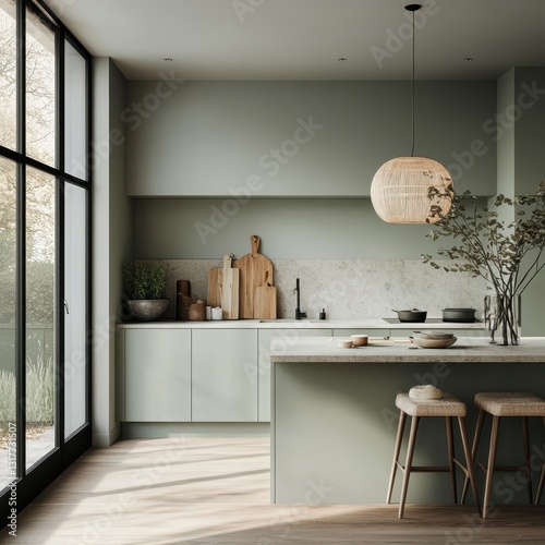 A modern and bright kitchen featuring natural lighting and decor