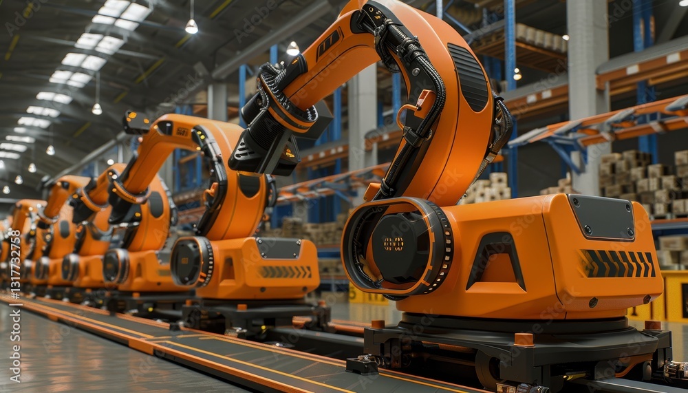 Advanced ai driven warehouse featuring robots efficiently sorting packages in real time Advanced ai driven warehouse featuring robots efficiently sorting packages in real time