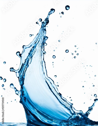 Dynamic Wide Splash of Blue Water Isolated on a White Background