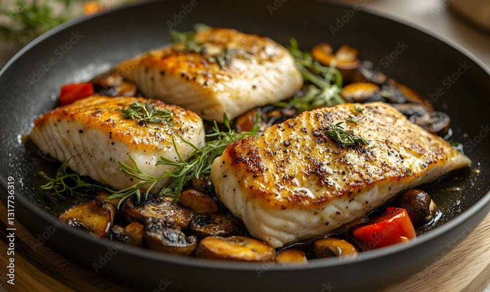 Pan-Seared Halibut with Mushrooms: A Delicious and Healthy Seafood Dinner Pan-Seared Halibut with Mushrooms: A Delicious and Healthy Seafood Dinner