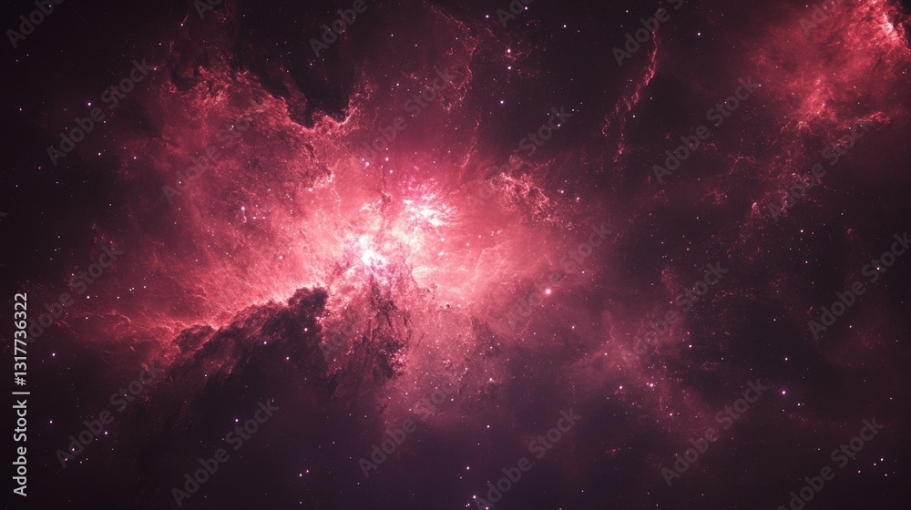 Fototapeta premium Vibrant cosmic nebula showcasing swirling pink and purple gases with distant stars