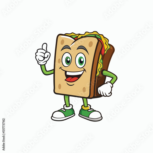 Cute sandwich cartoon character showing thumb up. character mascot merry sandwich with big ears showing sign of okay Isolated vector illustration