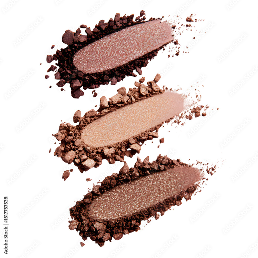 A stunning composition of three shades of crushed eyeshadow in neutral tones A stunning composition of three shades of crushed eyeshadow in neutral tones