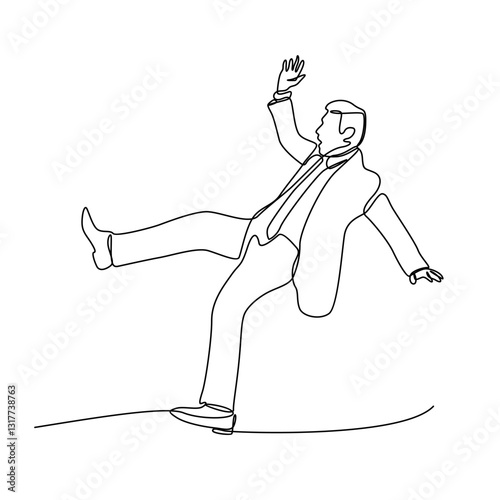 Continuous Single Line Drawing Vector Illustration of Businessman Falling, Financial Crisis. People losing business and jobs.