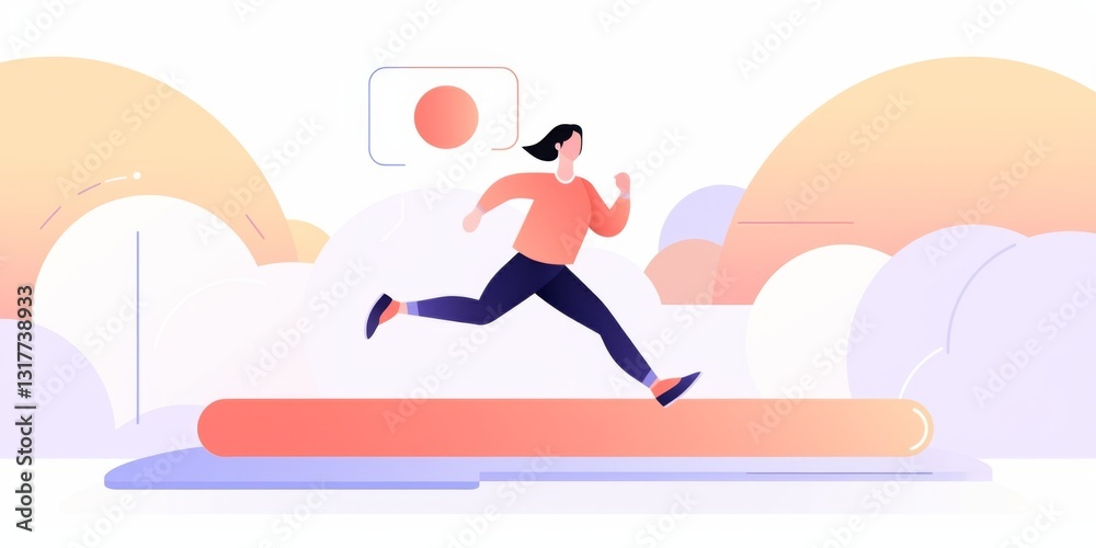 A person jumping over an obstacle in a simple, flat vector illustration. 