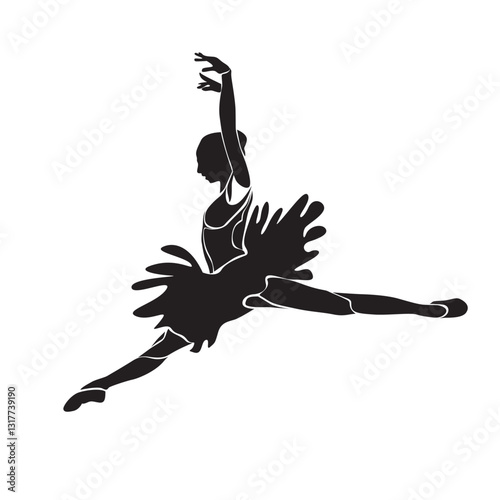 Jumping Ballerina Silhouette, Beautiful young dancer in jump, vector