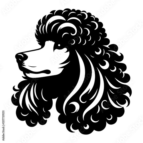 Poodle's head is a black and white logo. EPS vector graphics.