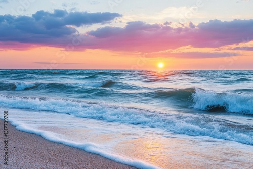 A serene beach at sunset, relaxation